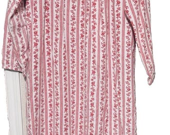 Camisón largo de franela VTG Sears para abuela, talla L, rojo, blanco, con ribete de encaje y volantes.