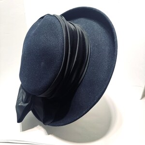 ERIC JAVITS | Navy Blue Curled Brim Hat with Bow Hampton Straw Hat | Women main image 4
