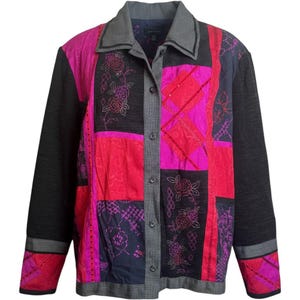 Chaqueta Napa Valley Patchwork Floral Bordada con Cuentas Rosa Negro 2X WX52P74