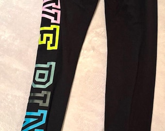 Y2K Victoria's Secret LOVE PINK Yoga Pants S Fold Over Rainbow Spellout leggings