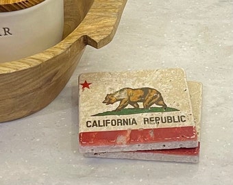 California State Flag Premium Natural Stone Coasters, California Republic, California Coasters, Cali Coasters