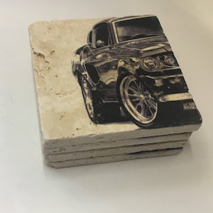 Classic Car Natural Stone Coasters with Full Cork Bottom Vintage Car Coasters image 2