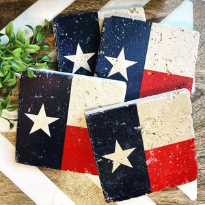 Texas State Flag Premium Natural Stone Coasters, Texas pride, Texas Gift, Housewarming Gift