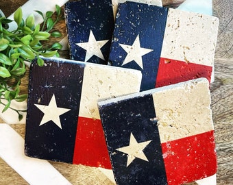 Texas State Flag Premium Natural Stone Coasters, Texas pride, Texas Gift, Housewarming Gift