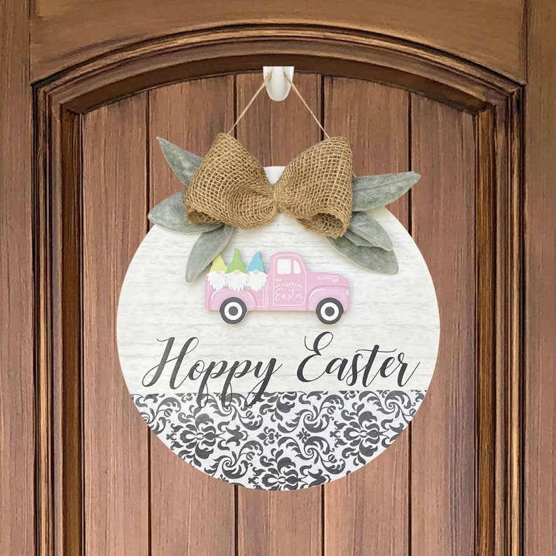 Hoppy Easter Door Sign, Easter Sign, Happy Easter, Gnome, Easter Gnome, Easter Decor image 1