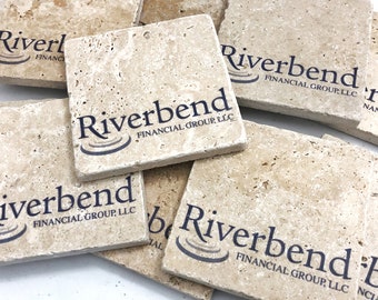 Your Logo on Premium Natural Stone Coasters, Business Gift, Business Logo, Gift for Coworker, Gift for Boss, Gift for Employee, Quality Gift