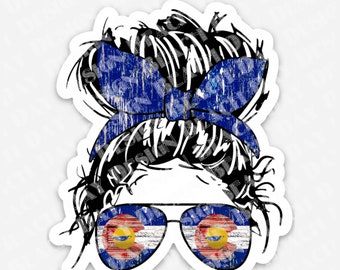 Colorado Flag Messy Bun Waterproof Sticker – Car Decal / Laptop Decal 2.6×3 Inches