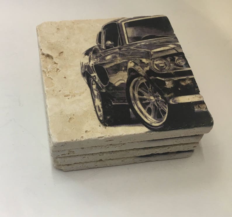 Classic Car Natural Stone Coasters with Full Cork Bottom Vintage Car Coasters image 2