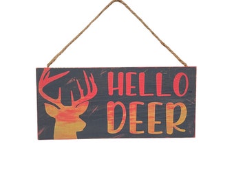 Hello Deer Sign, Country Deer Sign, 5.5 x 12 inches, Hello Sign, Hanging Door Sign, Distressed Deer Silhouette, Wall Decor