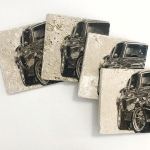 Classic Car Natural Stone Coasters with Full Cork Bottom Vintage Car Coasters image 1