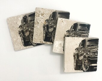 Classic Car Natural Stone Coasters with Full Cork Bottom Vintage Car Coasters