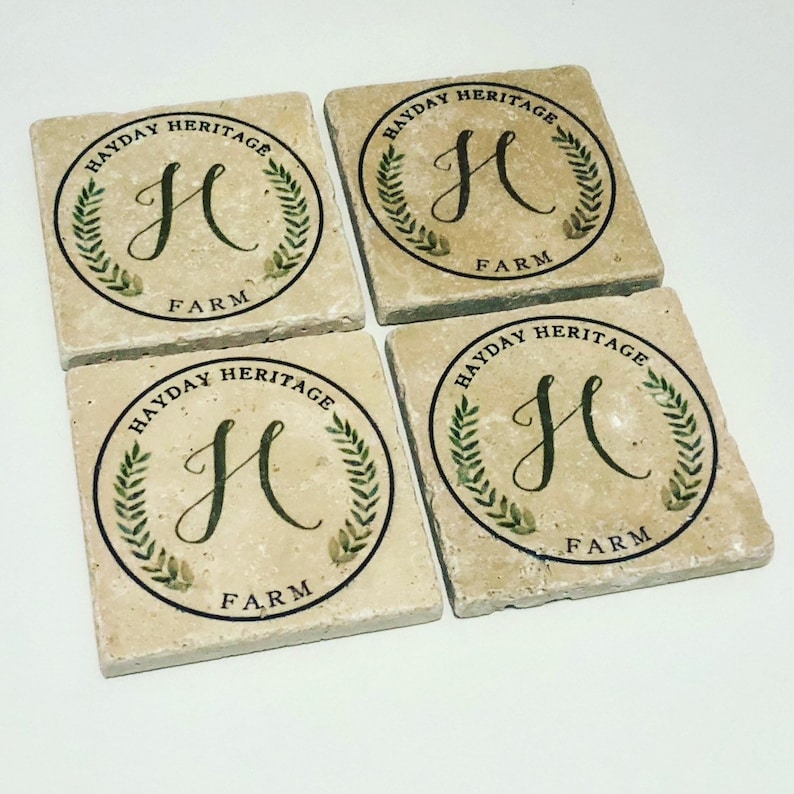 Your Logo on Natural Stone Coasters Set of 4 or 6 Logo | Etsy