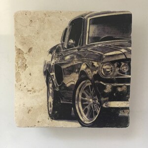 Classic Car Natural Stone Coasters with Full Cork Bottom Vintage Car Coasters image 3