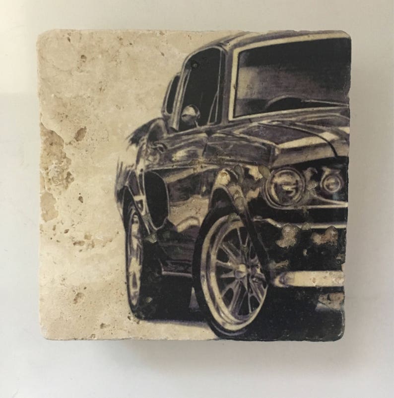 Classic Car Natural Stone Coasters with Full Cork Bottom Vintage Car Coasters image 3