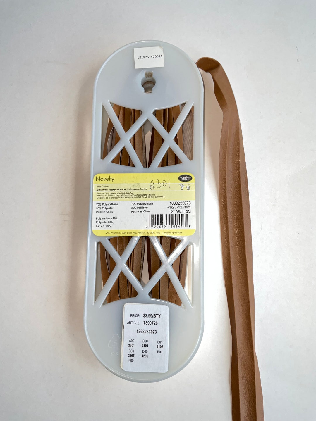 Wright Ribbon Wrights Faux Leather Binding Ribbon Trim Indian Tan Remnants 2 Pieces ...