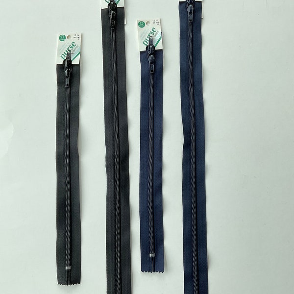 Coats and Clark Purse Zippers - 2 Slider - Closed Bottom - 12” & 18”