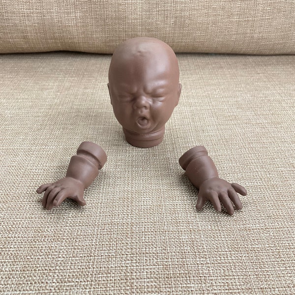 Yawning Baby Reproduction Porcelain Doll Head and Hands/Vintage