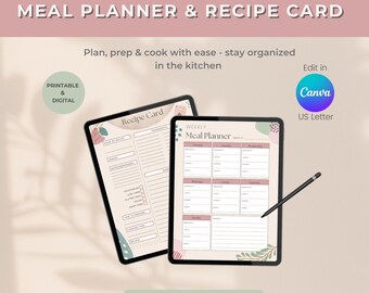 Planificador de comidas semanal y paquete de recetas imprimible / Planificación de comidas en PDF / Organizador de cocina / Descarga instantánea / Planificador de comidas para mamás