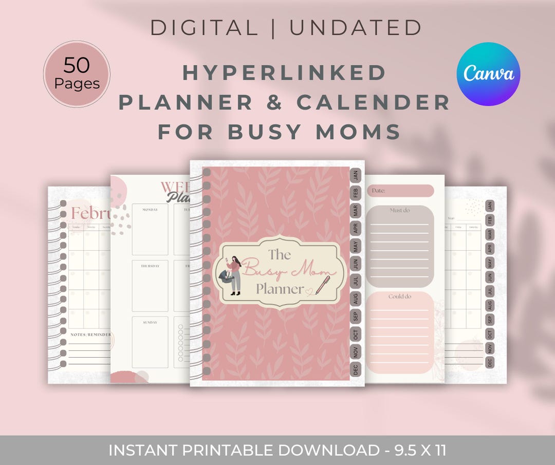Editable Digital Planner for Busy Moms | Canva Calendar/organizer ...
