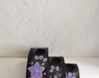 Set of 3 nesting hand painted floral tealight candleholders