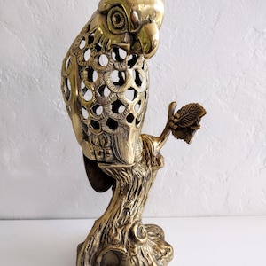 Vintage large brass perching parrot statue
