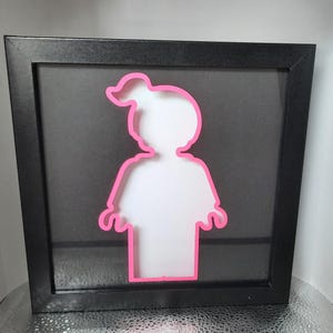 8x8 Fillable Shadow Box Frame – Building Block Parts Storage, Customizable Insert- Girl minifigure