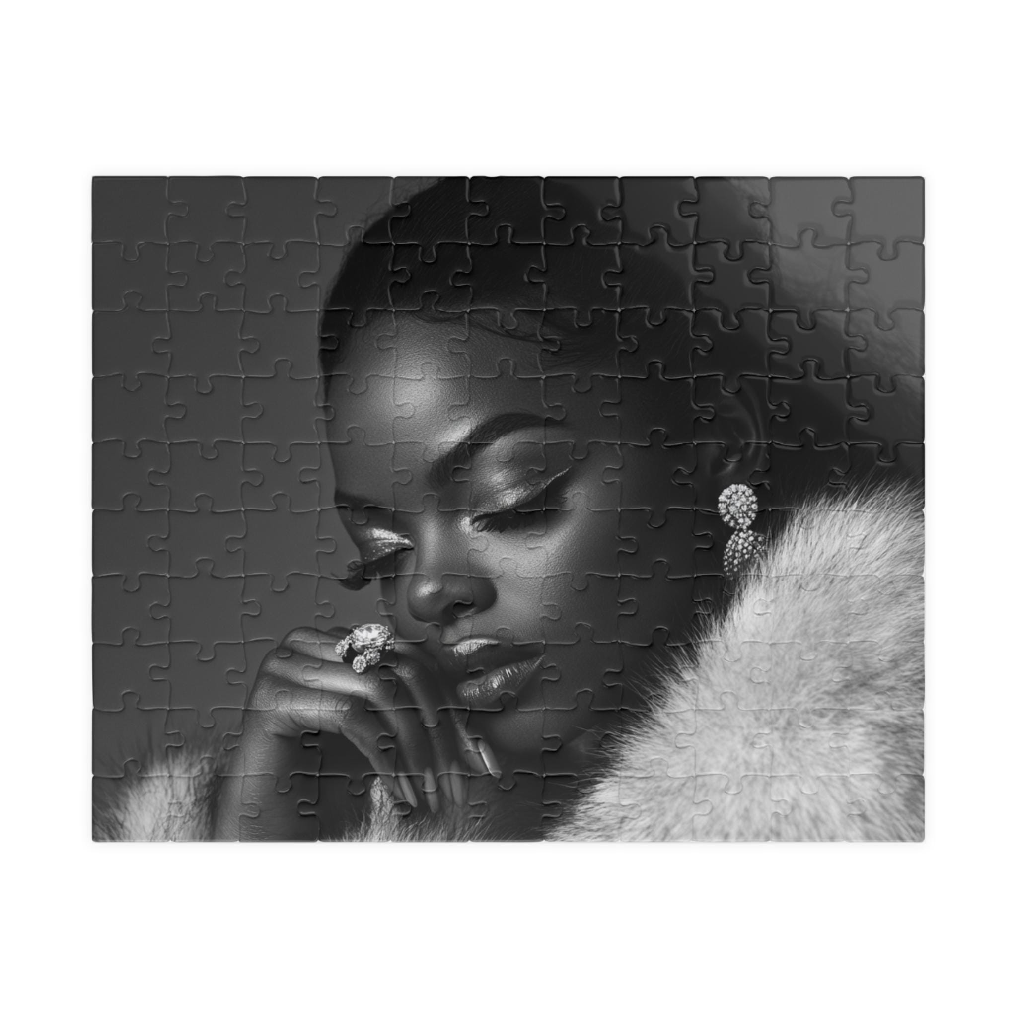 Glamorous Black Woman Elegant Black and White Puzzle, Art Lovers, Cozy Nights In, Gifts for Him/Her, Home Decor, Mindful Activities