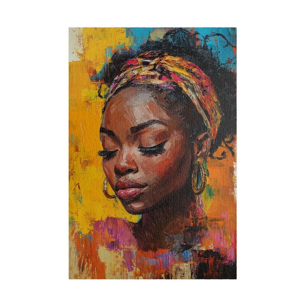 Rompecabezas artístico femenino, retrato de mujer negra, noche de juegos en familia
