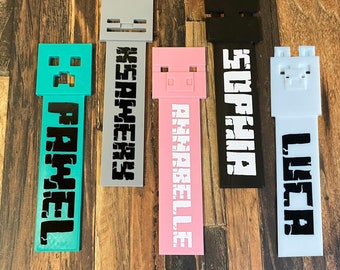 Bookmark Personalised Creeper Skeleton Enderman Pig Llama Minecraft Inspired
