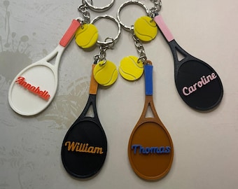 Personalized Tennis Racket Keychain: Custom Name Sport Gift