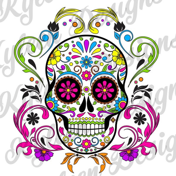 Bright Scroll Sugar Skull SVG DIGITAL FILE for cricut, silhouette, sublimation, waterslide etc