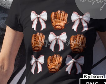 Baseball Coquette bows and Gloves for sublimation, waterslide, DTF, DTG, screen print etc High res PNG digital file 300dpi