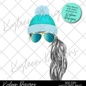 DISEÑADOR ORIGINAL Gorro de invierno con trenza de mamá hipster y pompón de poni Archivo digital PNG