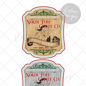 North Pole Coffee Co. labels for sublimation, waterslide High res PNG digital file 300dpi