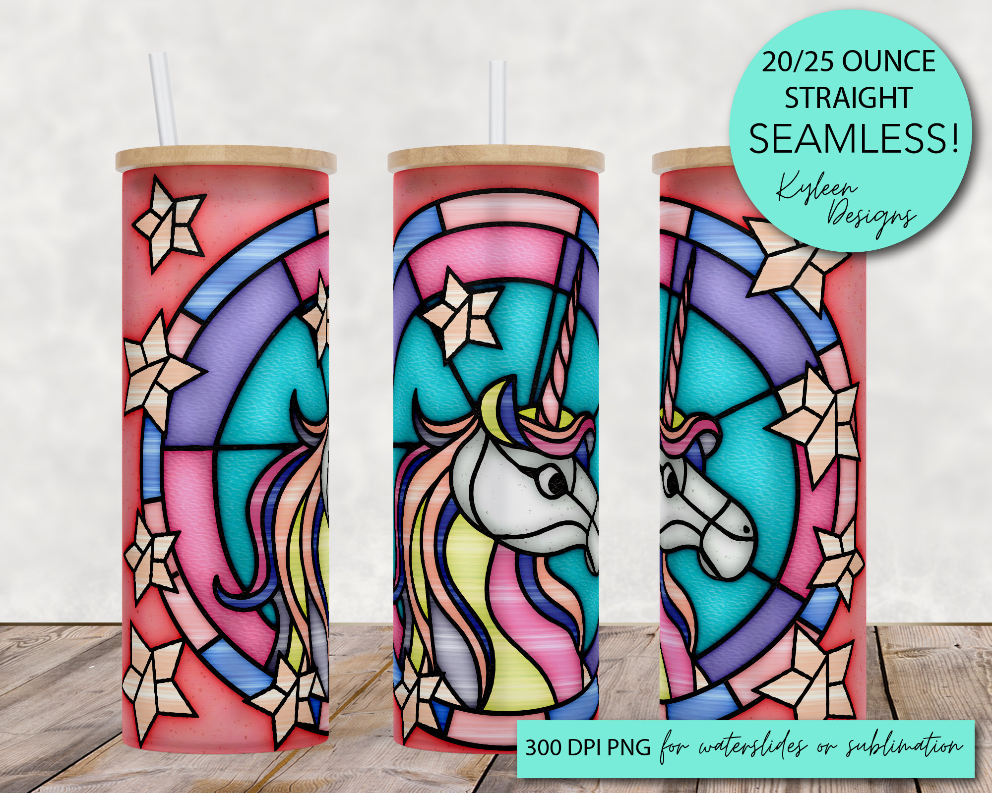 SEAMLESS Unicorn Stained Glass 20/25 Ounce Wrap for Etsy