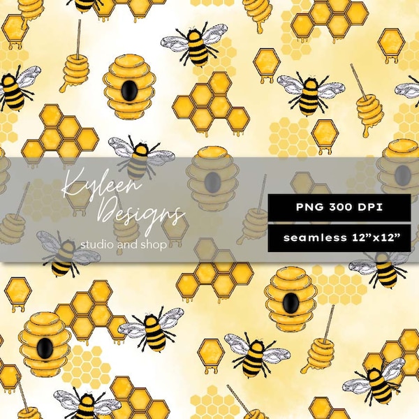 SEAMLESS honey bee pattern high res PNG 12x12