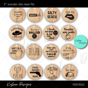 ARCHIVO DIGITAL de ilustraciones para discos de madera redondos de 2" para pulseras SVG, PDF: archivos listos para grabar con láser