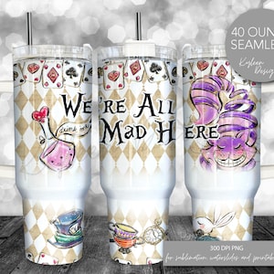 Emballage de verre transparent Alice au pays des merveilles de 40 onces pour sublimation, fichier numérique PNG haute résolution pour toboggan