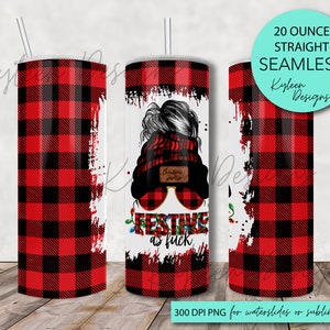 Gorro de moño desordenado festivo sin costuras de diseñador original, envoltura de 20 onzas para sublimación, tobogán de agua, archivo digital PNG de alta resolución, solo recto