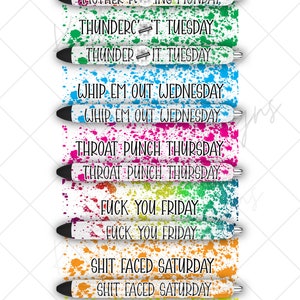 DAYS of the week power washpen wraps for waterslide high RES PNG- all white