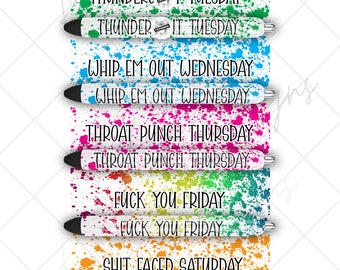DAYS of the week power washpen wraps for waterslide high RES PNG- all white
