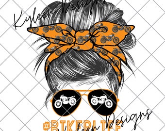 Mom bun- biker life orange PNG digital file