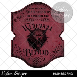 Werwolfblut-Label für Sublimationsdruck, Wasserschiebefolie Hochauflösende PNG digitale Datei 300dpi