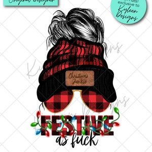 DISEÑADOR ORIGINAL Moño festivo de mamá adicta a la Navidad con gorro de búfalo Archivo digital PNG