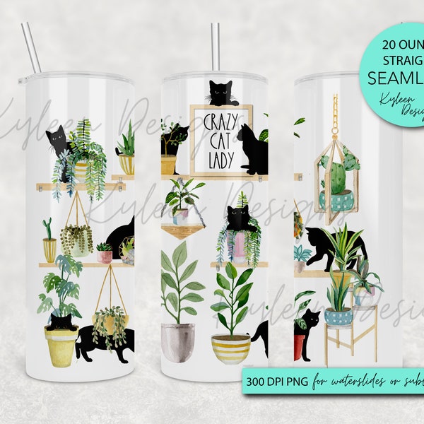 Seamless crazy cat lady 20 ounce straight wrap  for sublimation, waterslide High res PNG digital file