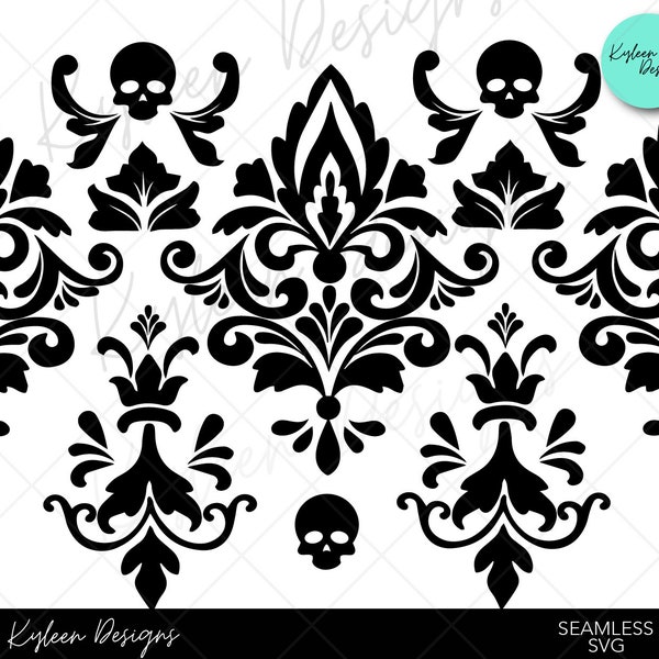 STRAIGHT Skull Damask full wrap for 20 oz skinny tumbler SVG & PNG digital file