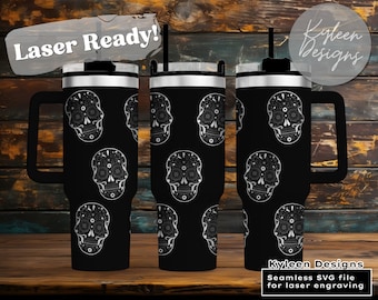 SEAMLESS 40 ounce laser ready tumbler wrap SVG- Sugar Skull Theme