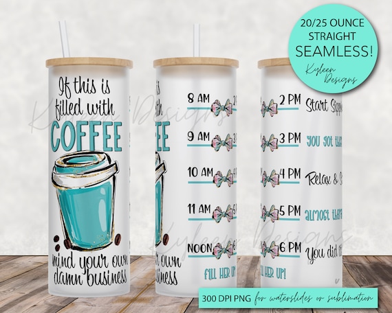 25 oz frosted glass tumbler png, coffee Tumbler template water tracker High  res PNG digital file_PG version