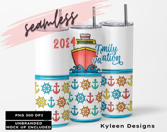 SEAMLESS Family Cruise Family vacation 20 ounce tumbler wrap for sublimation, waterslide High res PNG digital file- Straight only