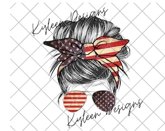 Americana Vintage Mom bun- baseball PNG digital file
